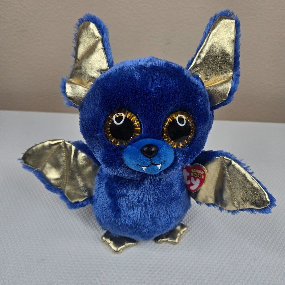TY Beanie Boos OZZY Blue Bat Glitter Eyes 10" NEW